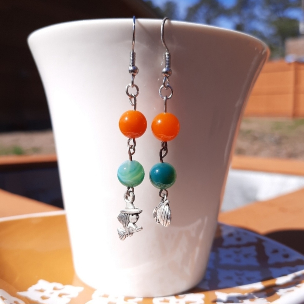 Pumpkin & Witch Halloween Dangle Earrings